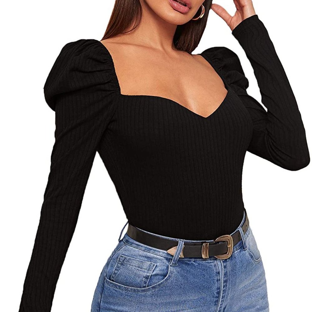 Women's Elegant Square Neck Puff Long Sleeve - Picture 2 of 6